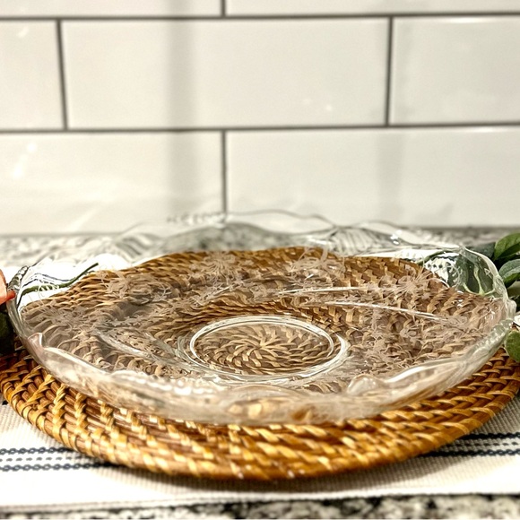 Vintage Heisey Crystal Orchid Etch Salver Platter Ruffled Beaded & Rolled Edge - Picture 10 of 15